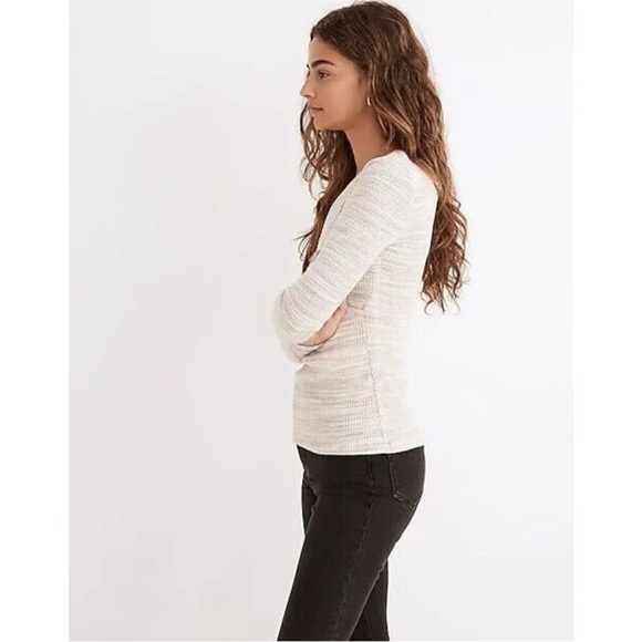 NWT Madewell Soft Pink Long Sleeve Space-Dye Faux-Wrap Deep V Neck Sweater Top M - Picture 3 of 7